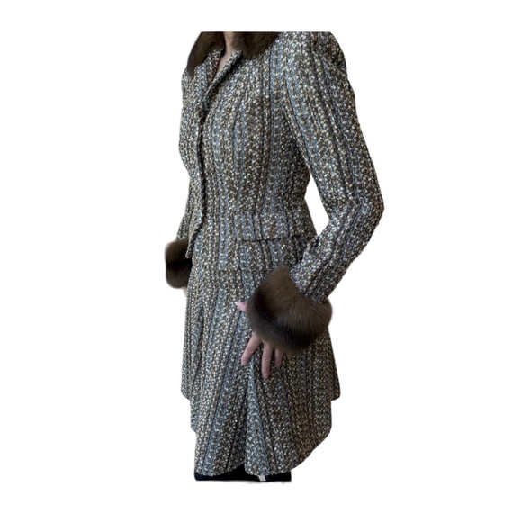 PEGGY JENNINGS vintage 2PC tweed suit with fur cuffs/collar, size 2. Never worn - Picture 2 of 11